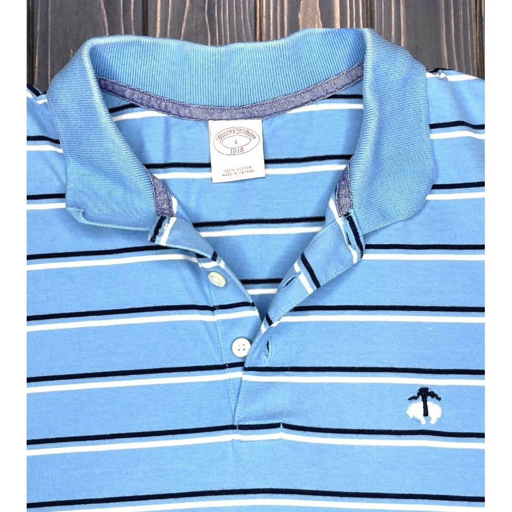 Brooks Brothers Performance Polo Shirt Blue/White/Black Striped Men's Size Large